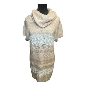 SOFT PALE PINKISH/TAN/WHITE LONG SHORT SLEEVE TURTLENECK SWEATER